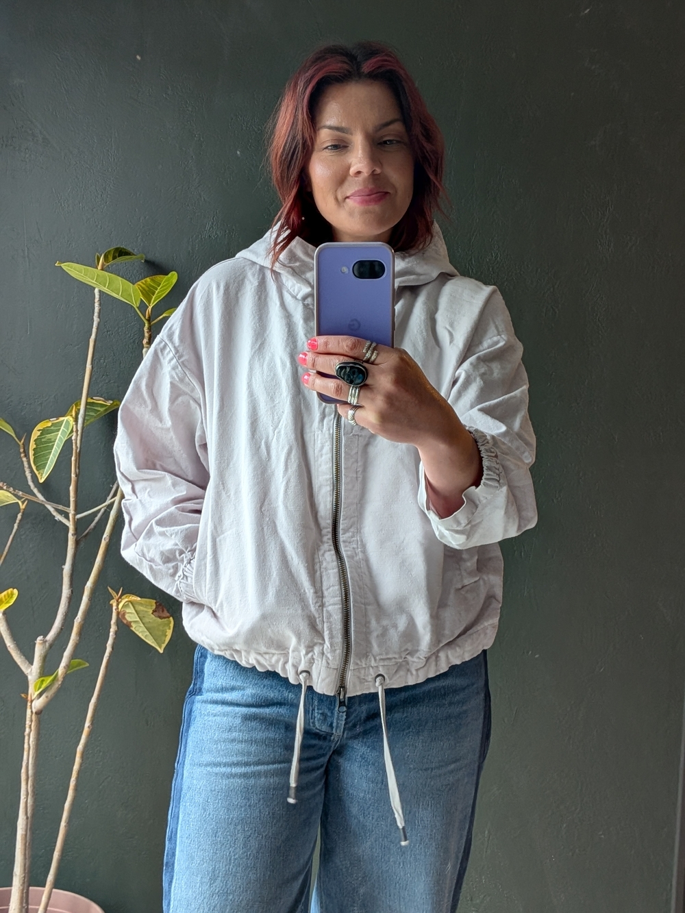 Eileen Fisher Pale Lavender Cropped Hooded Zip-Up Jacket With Pockets